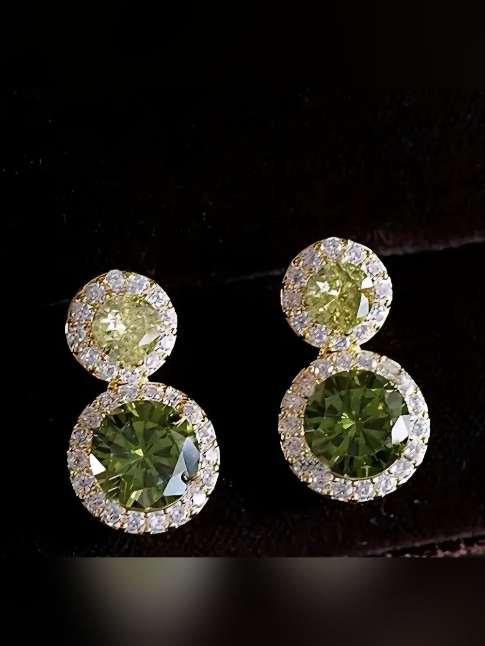 Green Stone Drop Earrings - Gold Tone